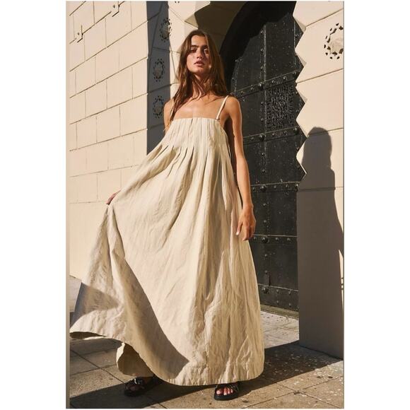 Free People All For Sun Linen Blend Maxi Dress Womens Small Boho Flowy Festival - Picture 1 of 9